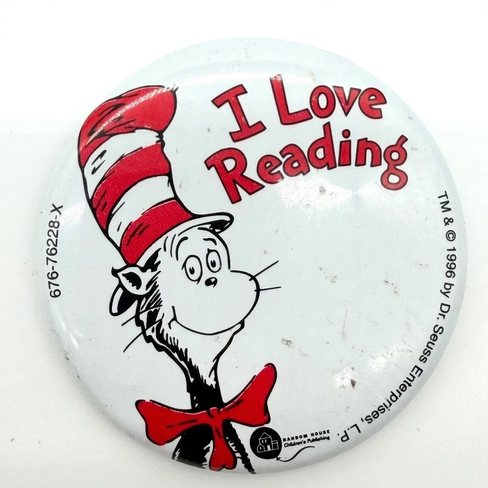 The Cat in the Hat Button‎ Pin 1996 Dr Seuss Cartoon Collectible Book 90's